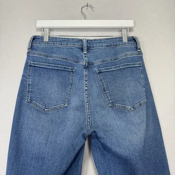 Quince Bella Stretch Straight Jeans Womens 30 Twilight Blue Fray Raw Hem Denim - Picture 6 of 13